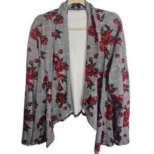 Torrid Blazer Women 3X Houndstooth Floral Cardigan Open LS Whimsical Casual